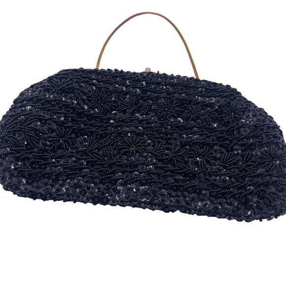 Vintage Black Beaded Evening Bag With Gold Strap By Jem - Picture 2 of 5